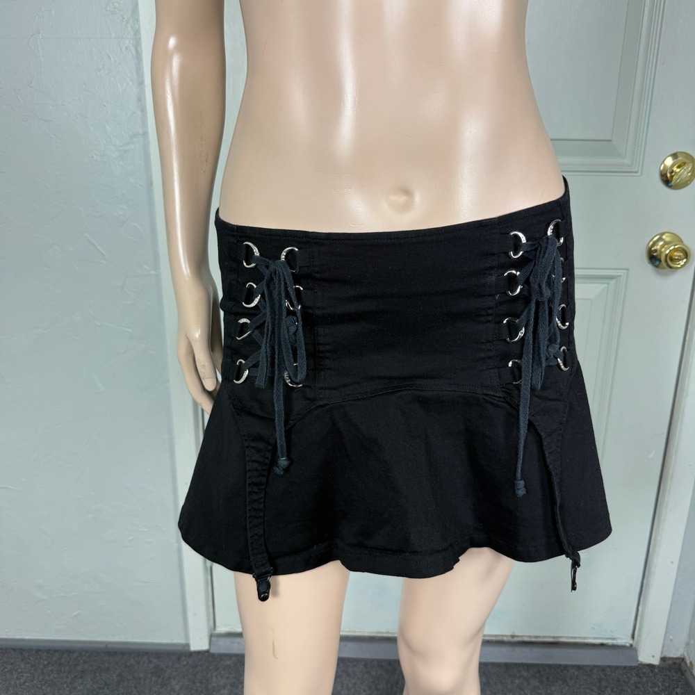 Vintage Y2K Tripp Women's Skirt M Cotton Zipper Lace Up Mini Stretch Goth T3-17